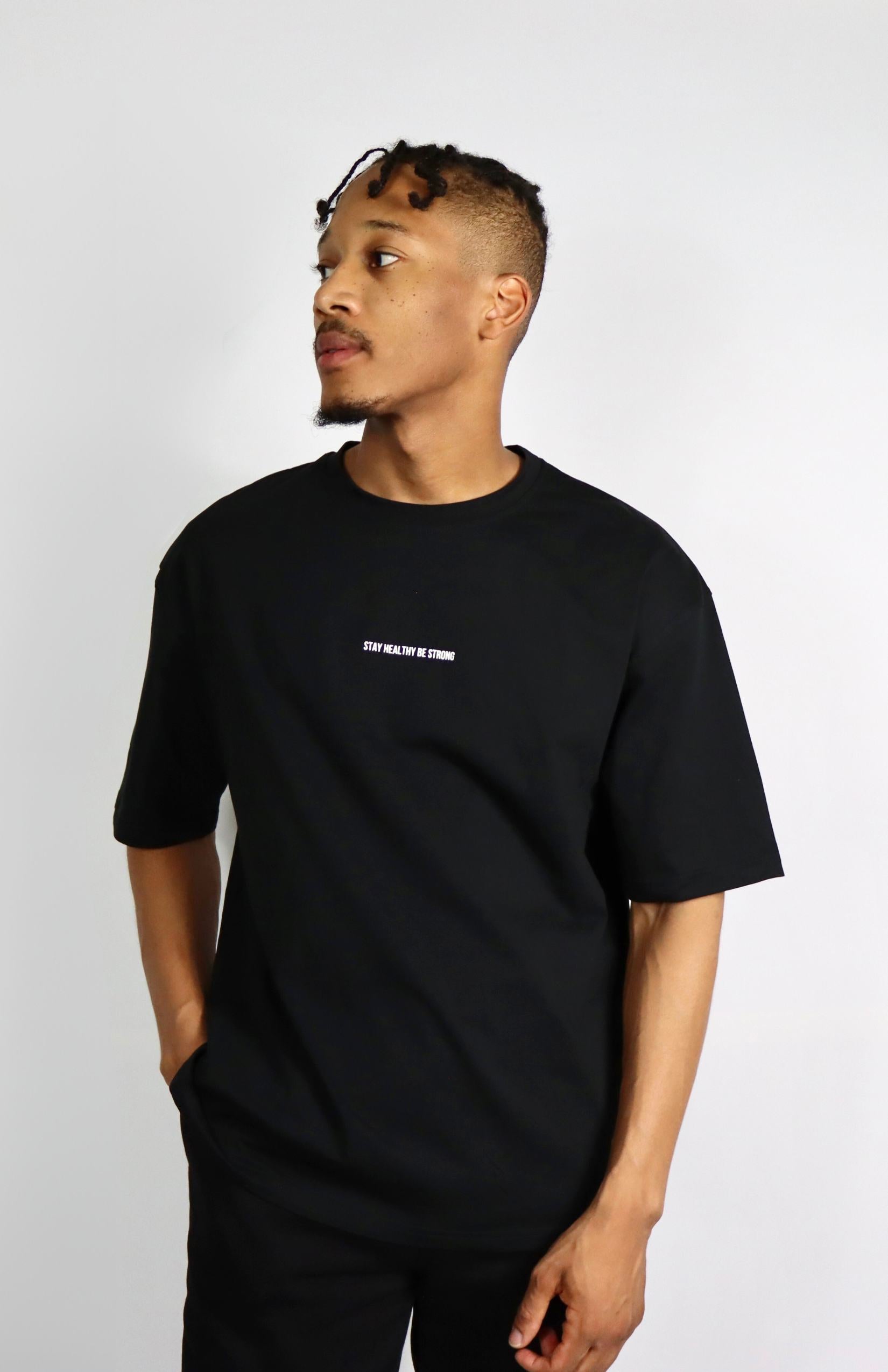 black oversized tee