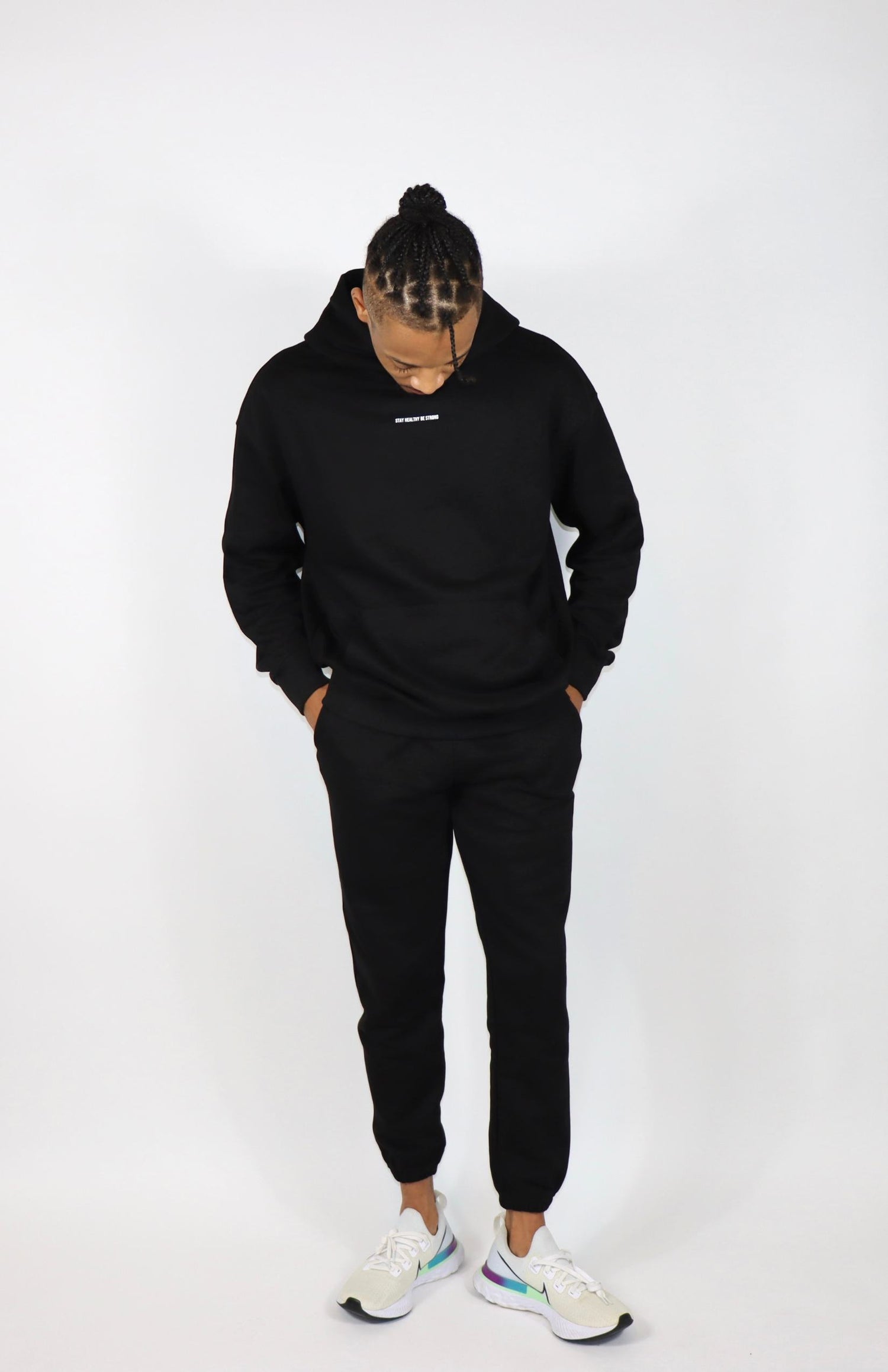 Black oversized pullover hoodie with black french terry oversized joggers