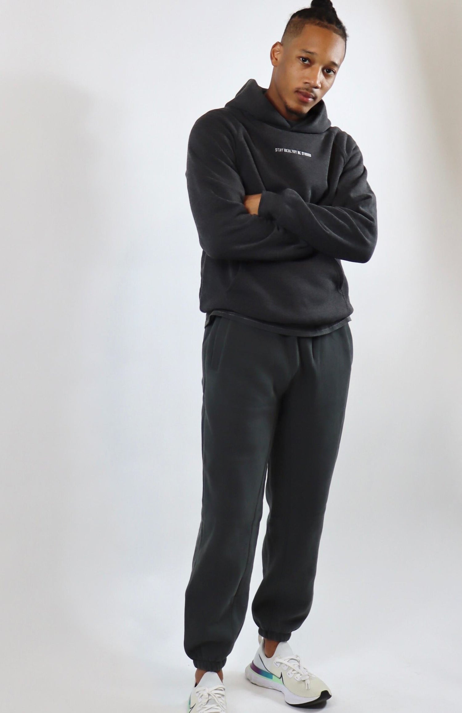 Vintage dark gray oversized fleece hoodie with dark gray oversized sweatpants