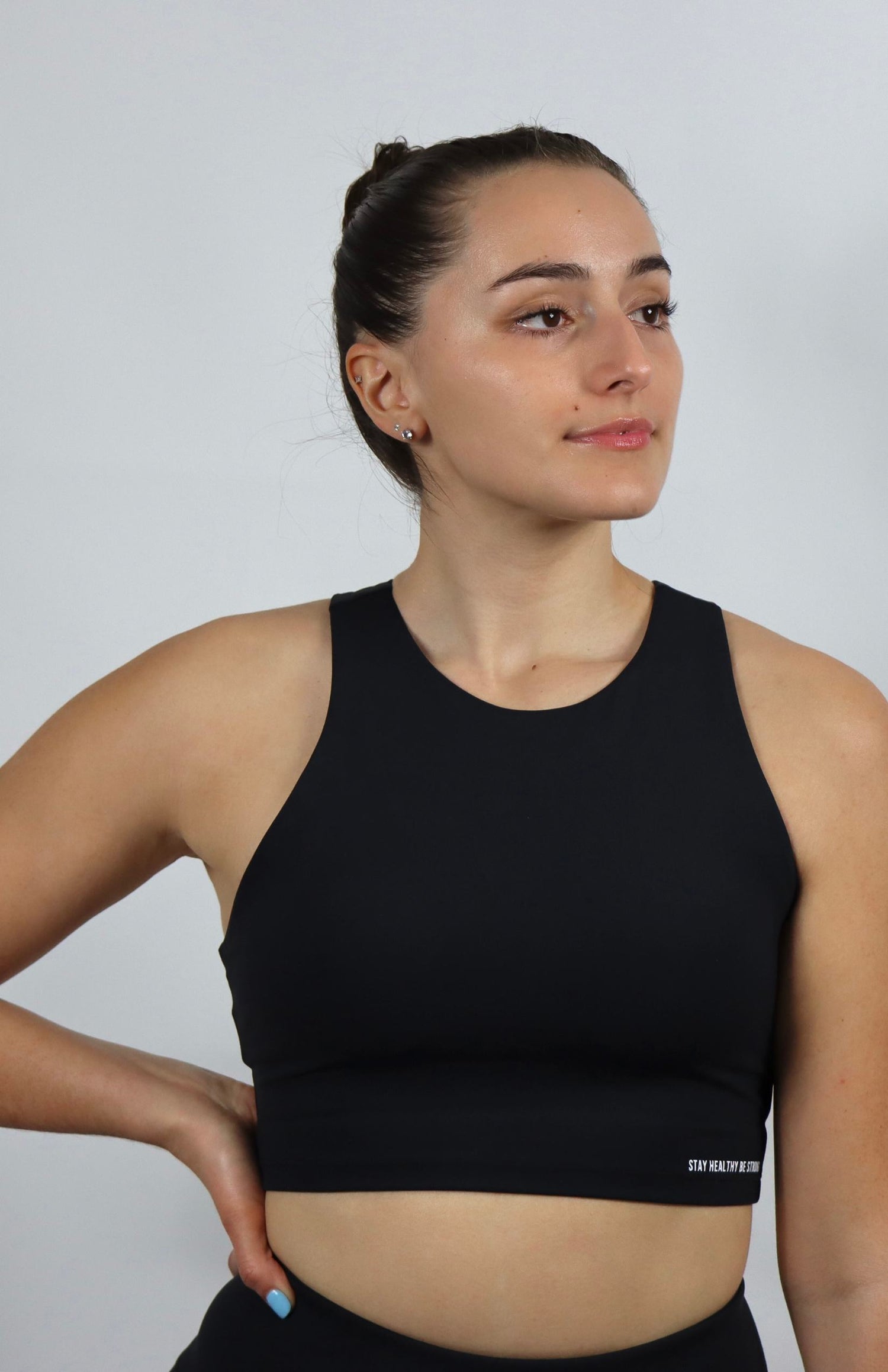 Black high-neck sports bra