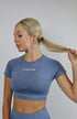 Faded blue amplify short sleeve crop top