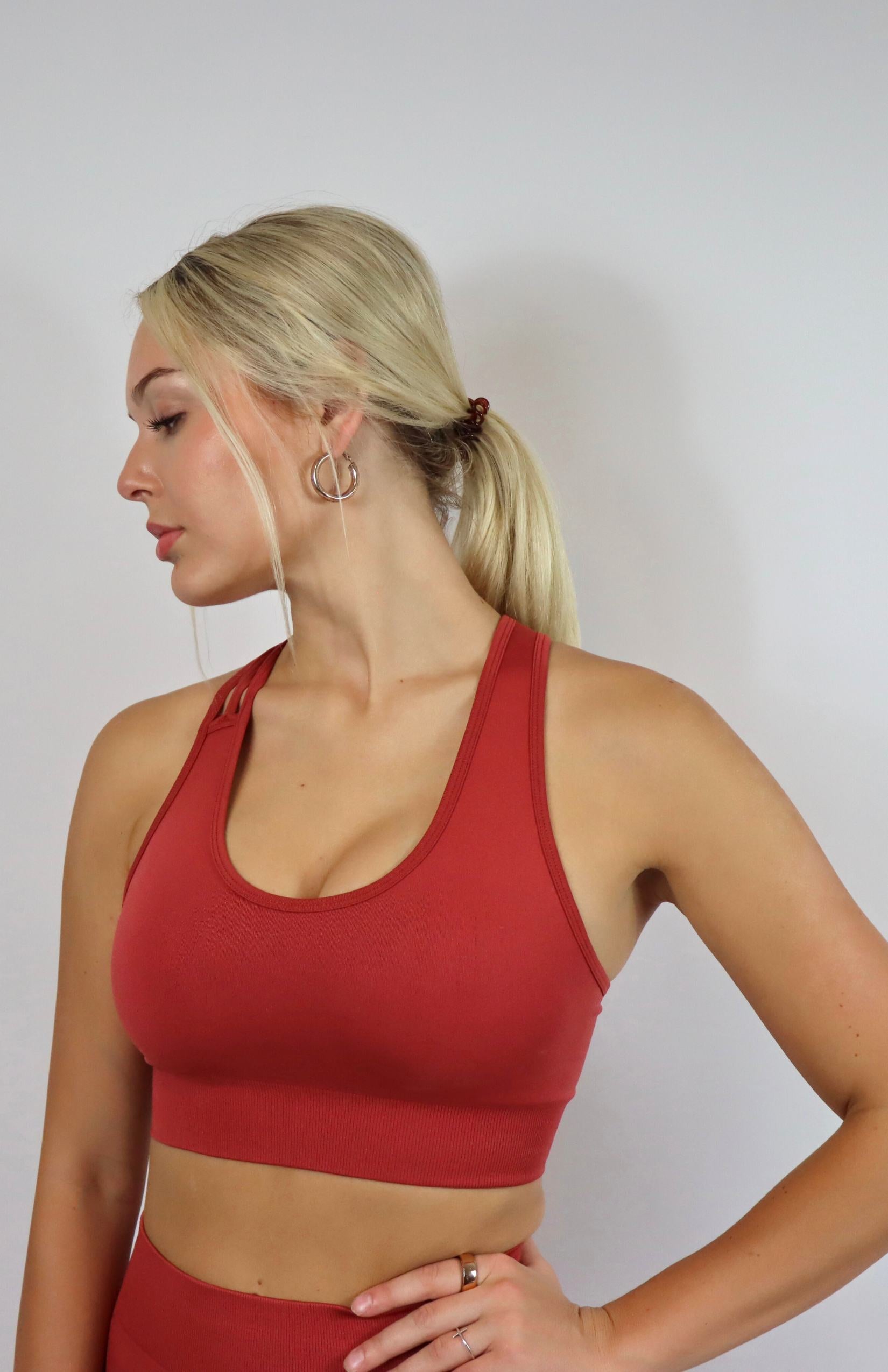 Red cross back sports bra