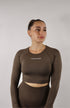 Dark brown amplify long sleeve crop top