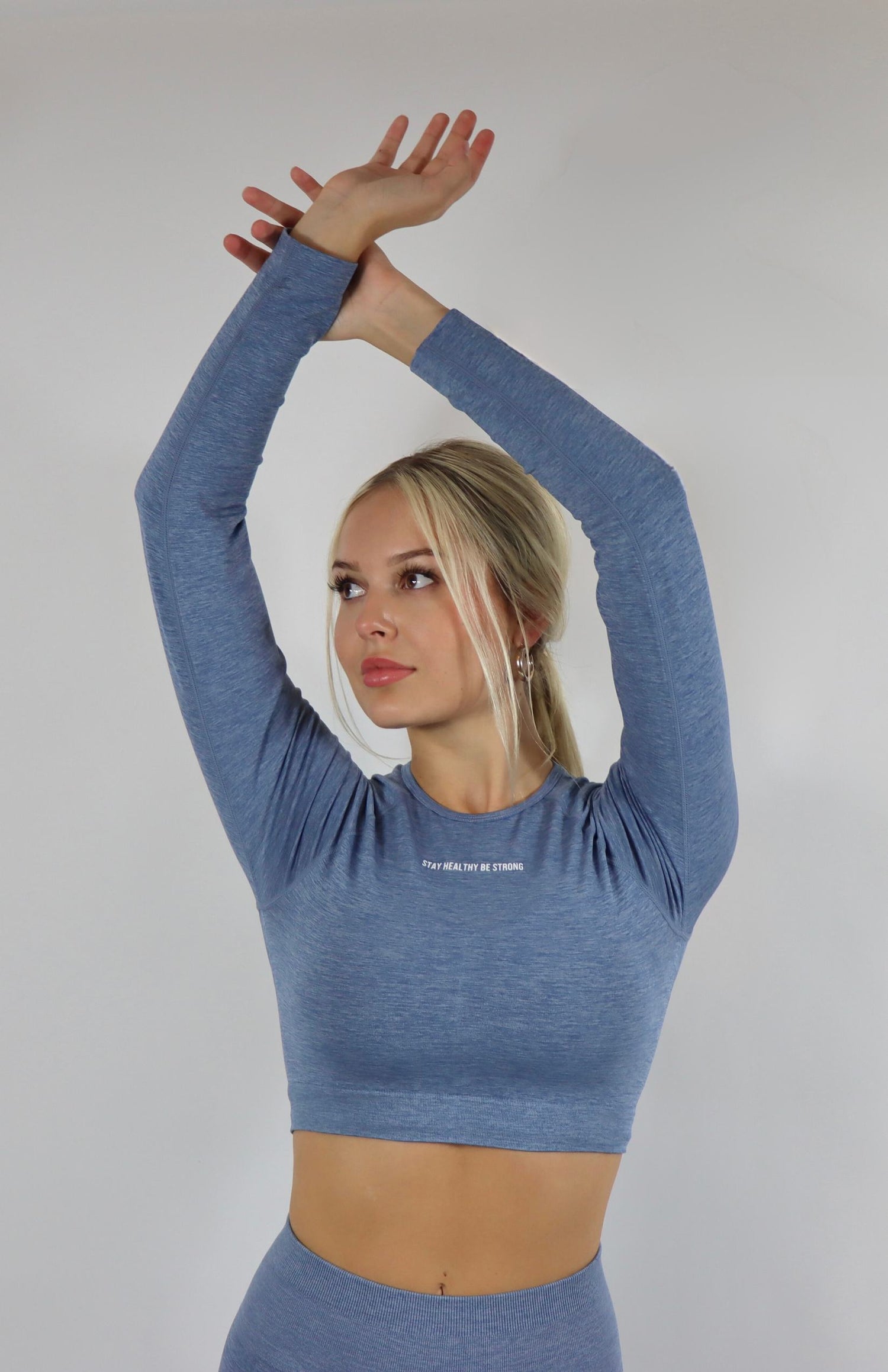 Faded blue amplify long sleeve crop top