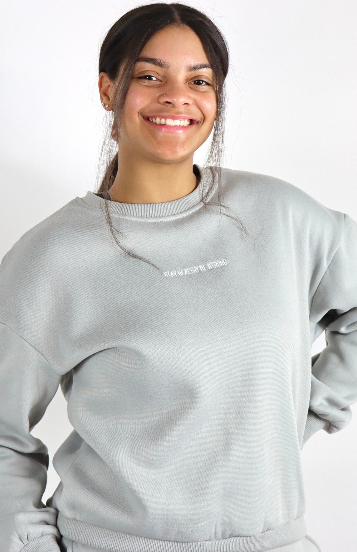 Light gray crewneck sweatshirt
