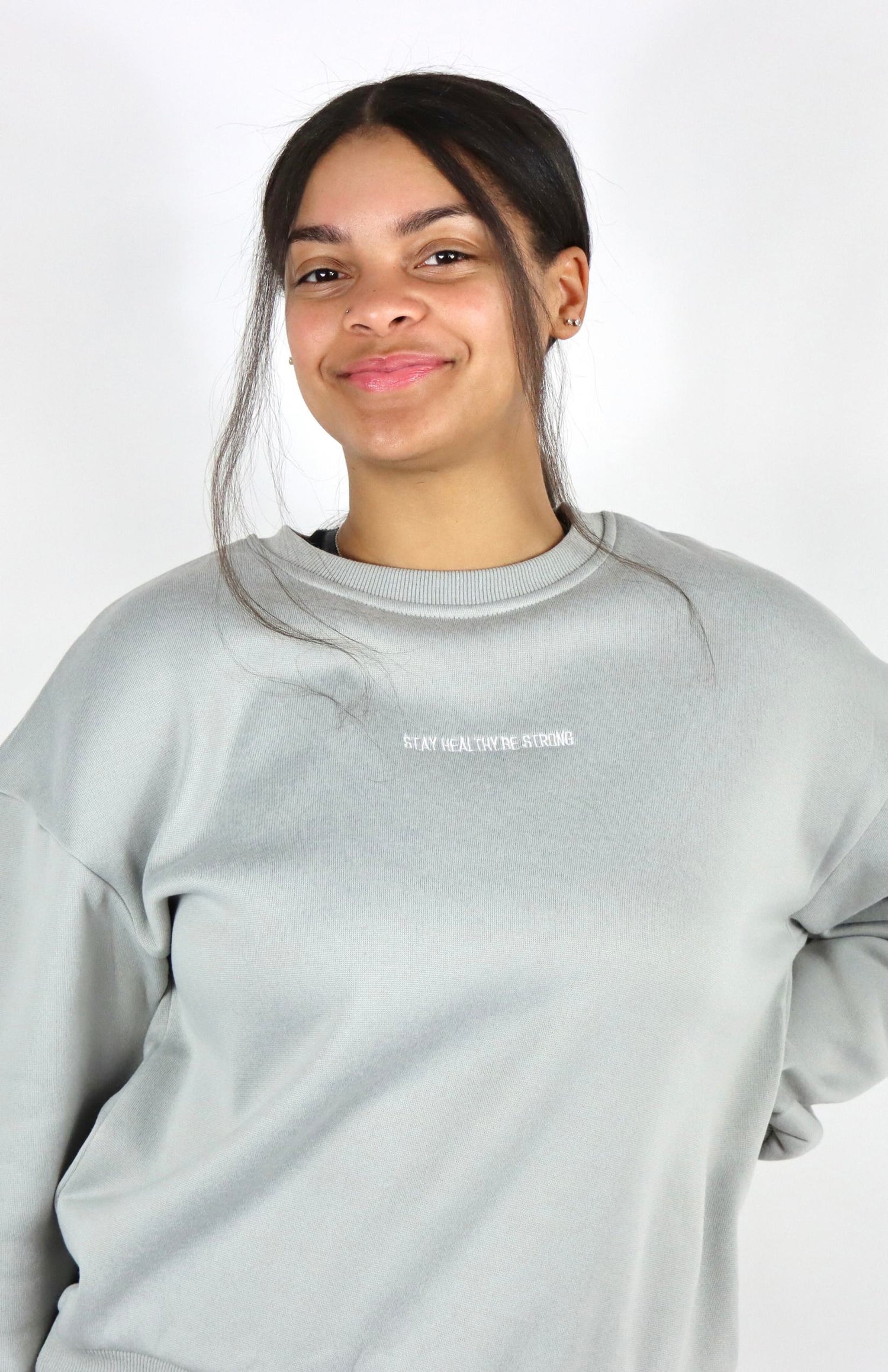 Light gray crewneck sweatshirt