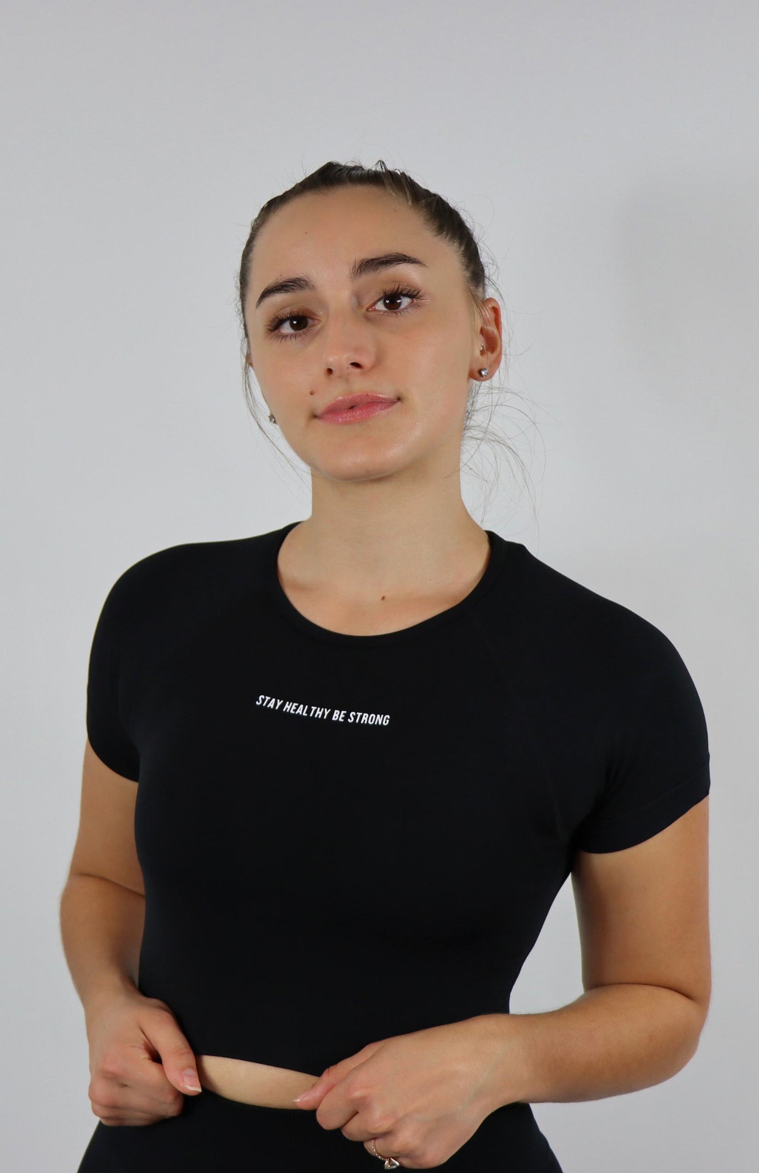 Black amplify short sleeve crop top