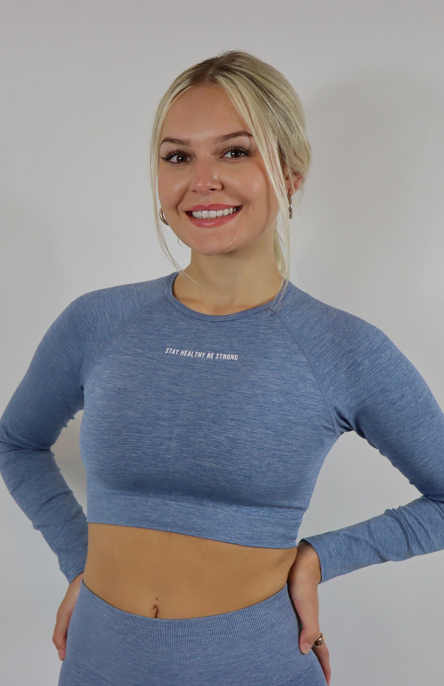 Faded blue amplify long sleeve crop top