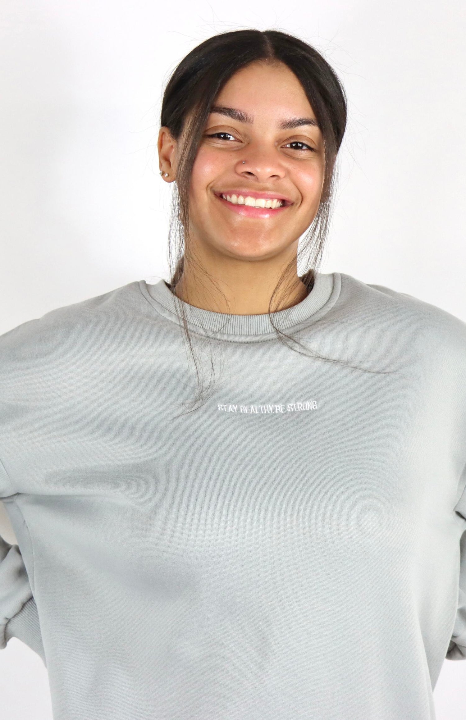 Light gray crewneck sweatshirt