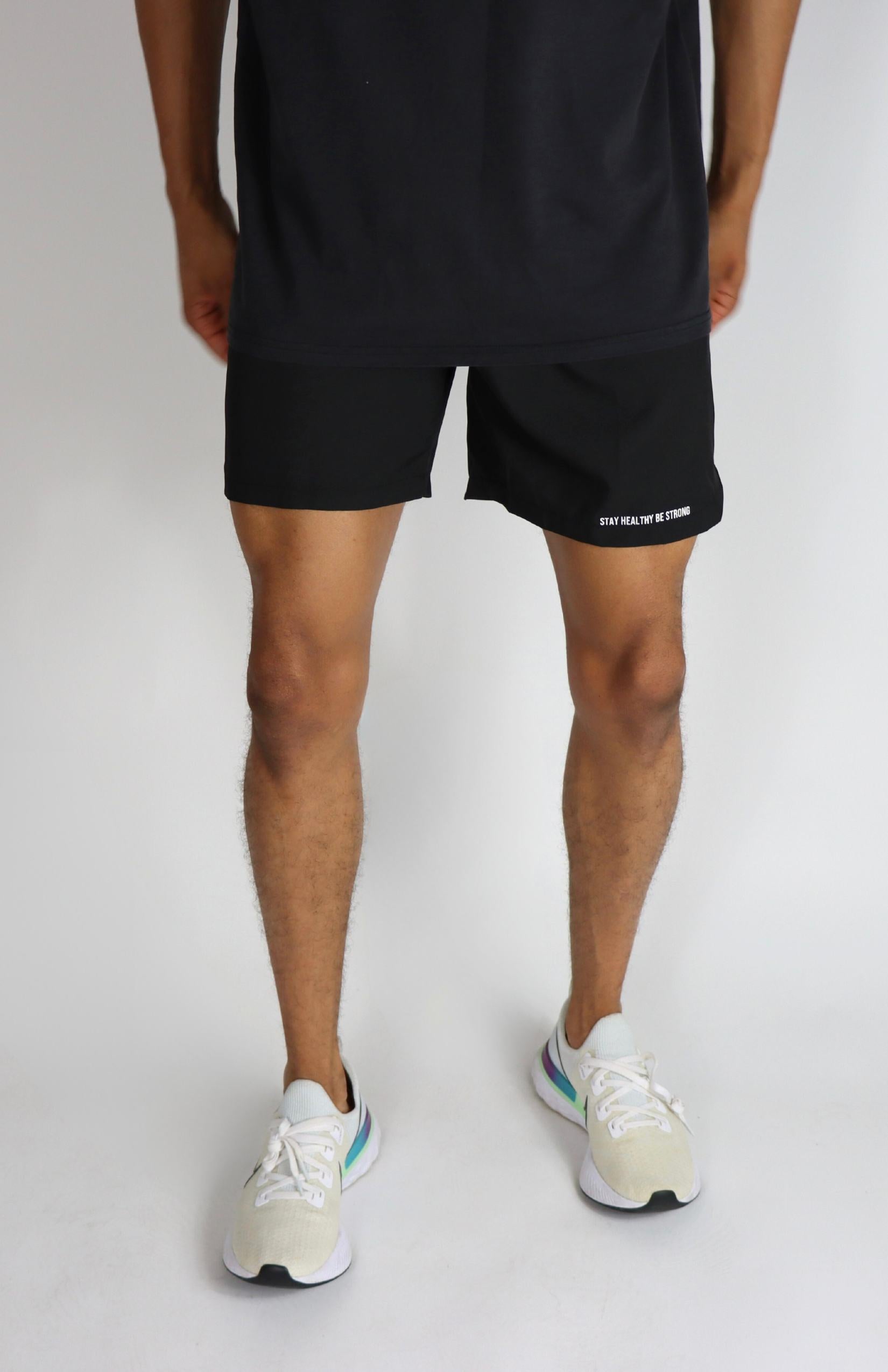 black unlined running shorts