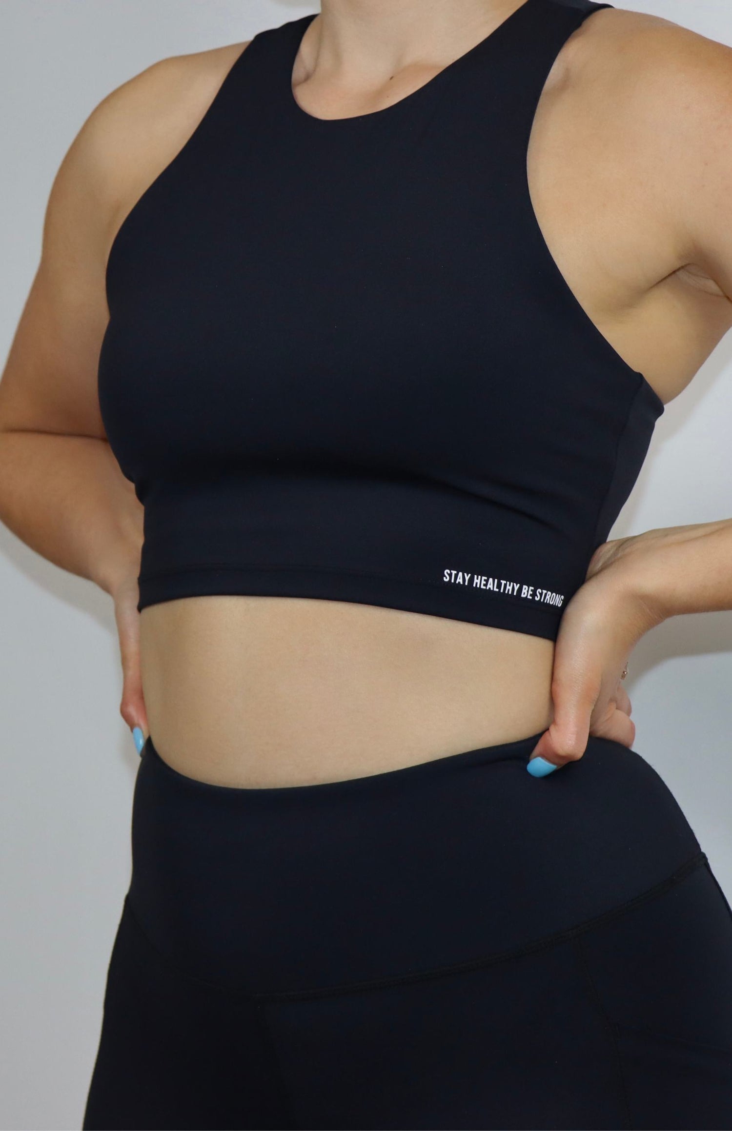 Black high-neck sports bra